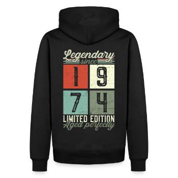Légendaire depuis 1974 cadeau de 48e anniversaire - Sweat à capuche Premium bio Homme - noir - Dos - Nico (187cm)