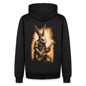 Heavy Metal Hase mit E-Gitarre - Gold Edition - Männer Premium Bio Hoodie - Schwarz - Hinten - Nico (187cm)