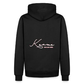 Karma wirds scho richten Spruch Witz Ironie - Männer Premium Bio Hoodie - Schwarz - Hinten - Nico (187cm)