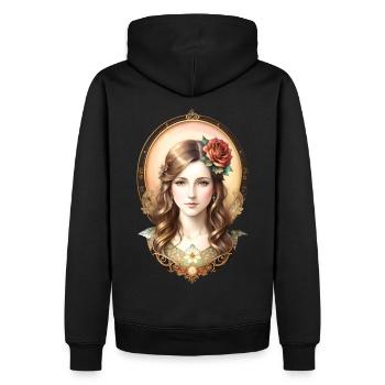 Femme Art Nouveau avec Rose - Portrait Vintage - Sweat à capuche Premium bio Homme - noir - Dos - Nico (187cm)
