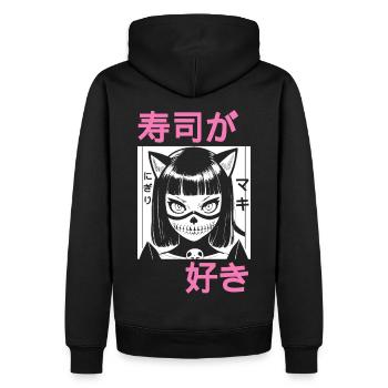 Ich Liebe Sushi - Nigiri und Maki - Männer Premium Bio Hoodie - Schwarz - Hinten - Nico (187cm)