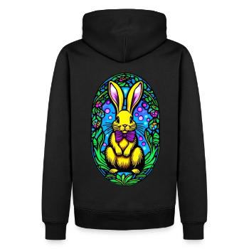 Buntes Ostermotiv mit Hase - Männer Premium Bio Hoodie - Schwarz - Hinten - Nico (187cm)