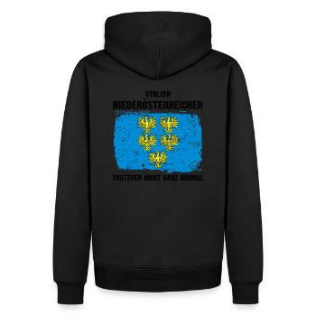 stolzer Niederösterreicher, trotzdem nicht normal - Männer Premium Bio Hoodie - Schwarz - Hinten - Nico (187cm)