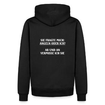 Sie fragte mich: Angeln oder ich? Geschenkideen - Männer Premium Bio Hoodie - Schwarz - Hinten - Nico (187cm)