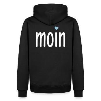 Moin Herz - norddeutscher Gruß - zweifarbig - Männer Premium Bio Hoodie - Schwarz - Hinten - Nico (187cm)