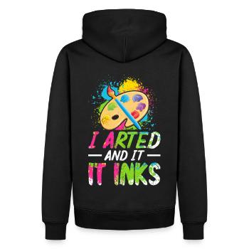 I Arted And It Inks – Chemise Funny Art & Painter - Sweat à capuche Premium bio Homme - noir - Dos - Nico (187cm)