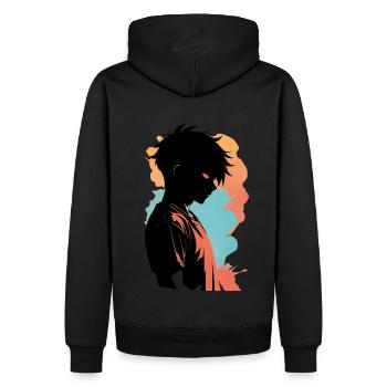 Garçon d’anime élégant : Orange Shine - Sweat à capuche Premium bio Homme - noir - Dos - Nico (187cm)