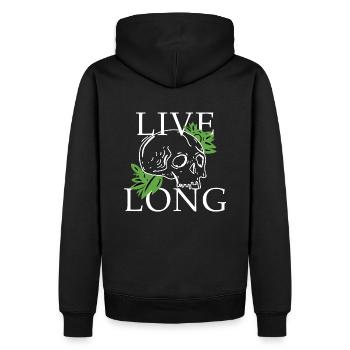 Vivre longtemps - Crâne - Sweat à capuche Premium bio Homme - noir - Dos - Nico (187cm)