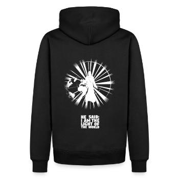 The Light of the World - English - Men’s Premium Organic Hoodie - black - Back - Nico (187cm)