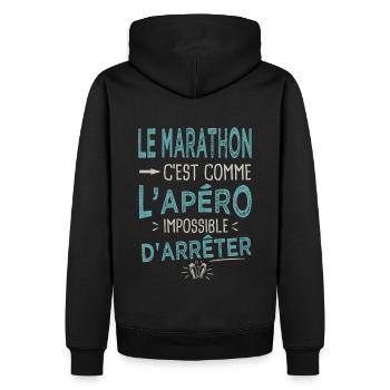 Le marathon c'est comme l'apéro Humour running - Sweat à capuche Premium bio Homme - noir - Dos - Nico (187cm)