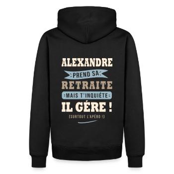 Alexandre humour retraite cadeau retraité - Sweat à capuche Premium bio Homme - noir - Dos - Nico (187cm)