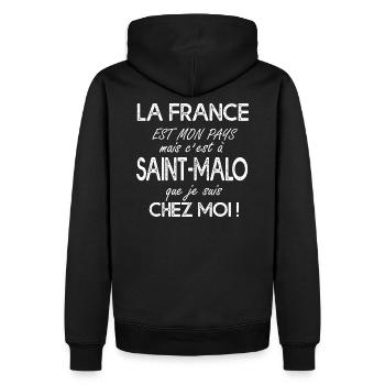 SAINT MALO c'est chez moi-breton T shirt bretagne - Sweat à capuche Premium bio Homme - noir - Dos - Nico (187cm)