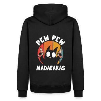 Pew Pew Chat drôle - Sweat à capuche Premium bio Homme - noir - Dos - Nico (187cm)