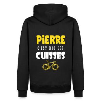 Pierre vélo c est moi les cuisses humour velo - Sweat à capuche Premium bio Homme - noir - Dos - Nico (187cm)