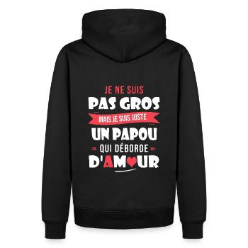 Papou pas gros trop d amour papa papi cadeau fete - Sweat à capuche Premium bio Homme - noir - Dos - Nico (187cm)