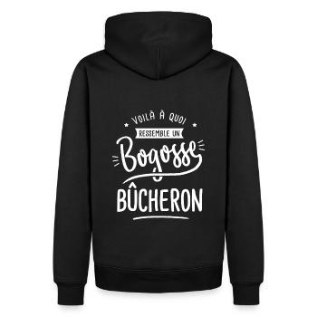 bogosse bûcheron cadeau humour bucheron fôret - Sweat à capuche Premium bio Homme - noir - Dos - Nico (187cm)