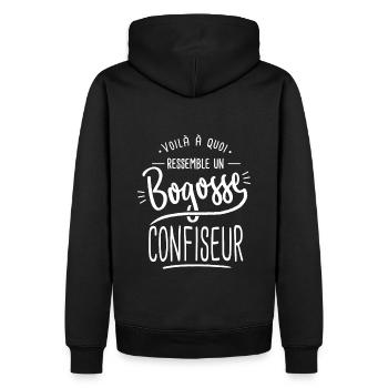 bogosse Confiseur cadeau humour chocolat bonbon - Sweat à capuche Premium bio Homme - noir - Dos - Nico (187cm)