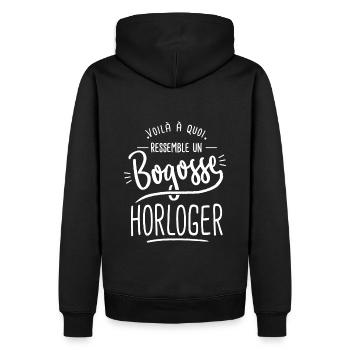 bogosse Horloger cadeau horloger humour - Sweat à capuche Premium bio Homme - noir - Dos - Nico (187cm)