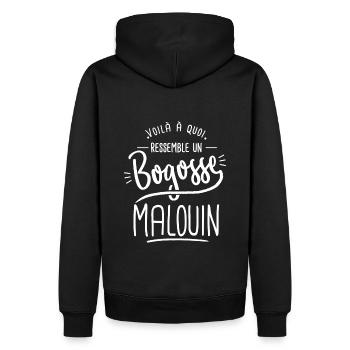 bogosse Malouin cadeau Saint-Malo 35 - Sweat à capuche Premium bio Homme - noir - Dos - Nico (187cm)