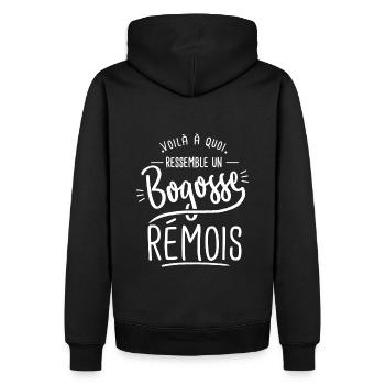 bogosse Rémois cadeau Reims 51 - Sweat à capuche Premium bio Homme - noir - Dos - Nico (187cm)