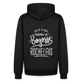 bogosse Rochelais cadeau La Rochelle 17 - Sweat à capuche Premium bio Homme - noir - Dos - Nico (187cm)