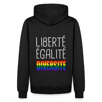 LGBT liberté égalité diversité - Sweat à capuche Premium bio Homme - noir - Dos - Nico (187cm)