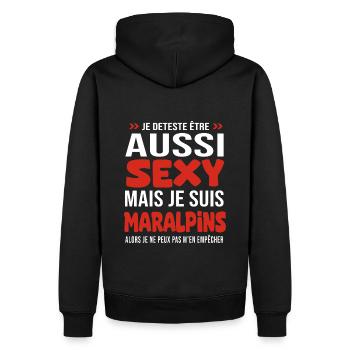 je deteste d être aussi sexy - je suis Maralpins - Sweat à capuche Premium bio Homme - noir - Dos - Nico (187cm)