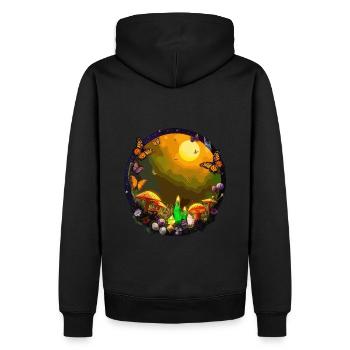 Schmetterlinge, Kristalle und Pilze - Männer Premium Bio Hoodie - Schwarz - Hinten - Nico (187cm)