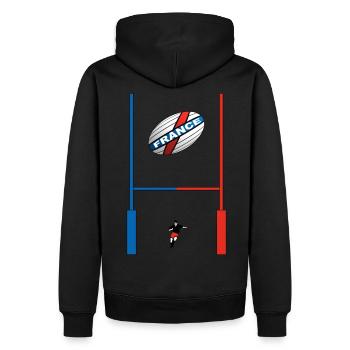 rugby_french_design - Männer Premium Bio Hoodie - Schwarz - Hinten - Nico (187cm)
