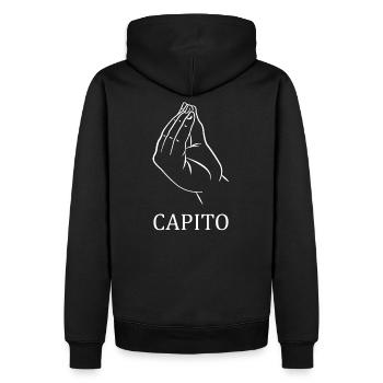 Capito ; Hand Geste die Weltweit verstanden wird - Männer Premium Bio Hoodie - Schwarz - Hinten - Nico (187cm)
