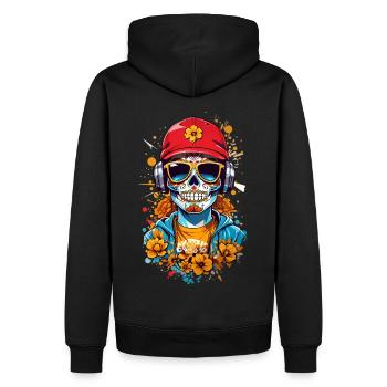 Zucker Schädel - Männer Premium Bio Hoodie - Schwarz - Hinten - Nico (187cm)