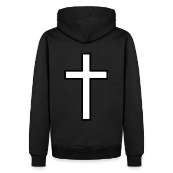 schlichtes schickes Kreuz - Männer Premium Bio Hoodie - Schwarz - Hinten - Nico (187cm)