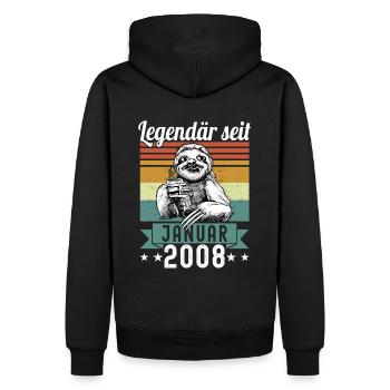 Faultier Legendär seit Januar 2008 Geburtstag - Männer Premium Bio Hoodie - Schwarz - Hinten - Nico (187cm)