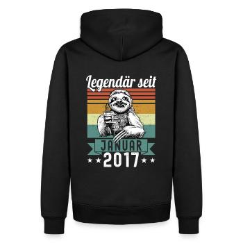Faultier Legendär seit Januar 2017 Geburtstag - Männer Premium Bio Hoodie - Schwarz - Hinten - Nico (187cm)