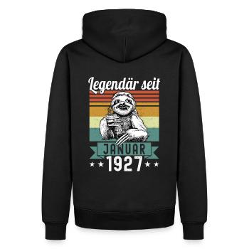 Faultier Legendär seit Januar 1927 Geburtstag - Männer Premium Bio Hoodie - Schwarz - Hinten - Nico (187cm)