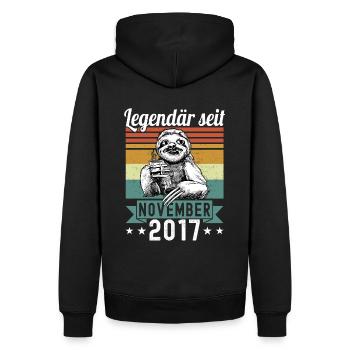 Faultier Legendär seit November 2017 Geburtstag - Männer Premium Bio Hoodie - Schwarz - Hinten - Nico (187cm)