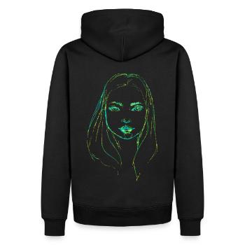 Illustration de visage de femme vert - Sweat à capuche Premium bio Homme - noir - Dos - Nico (187cm)