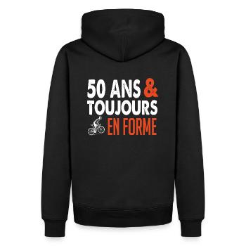 Cadeau anniversaire 50 ans Vélo - Sweat à capuche Premium bio Homme - noir - Dos - Nico (187cm)