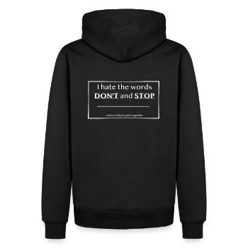 DONT STOP white - Männer Premium Bio Hoodie - Schwarz - Hinten - Nico (187cm)