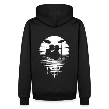 Drumset Silhouette Schlagzeug mit Spiegelung - Männer Premium Bio Hoodie - Schwarz - Hinten - Nico (187cm)