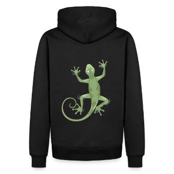 3D Gecko - Männer Premium Bio Hoodie - Schwarz - Hinten - Nico (187cm)