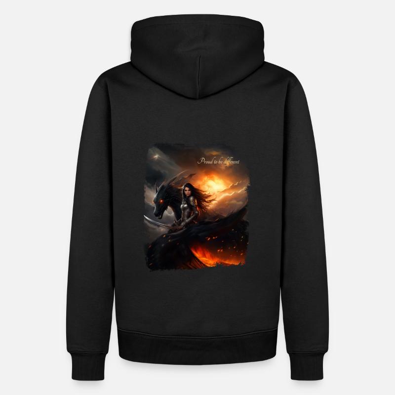Guerrière et son dragon noir - Sweat à capuche Premium bio Homme - noir