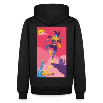 Der Narr Tarot Karte - Major Arcana Illustration - Männer Premium Bio Hoodie - Schwarz - Hinten - Nico (187cm)