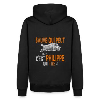Philippe c est Philippe qui tire Humour Chasseur - Sweat à capuche Premium bio Homme - noir - Dos - Nico (187cm)