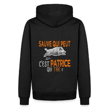 sauve qui peut c'est Patrice qui tire Chasseur - Sweat à capuche Premium bio Homme - noir - Dos - Nico (187cm)