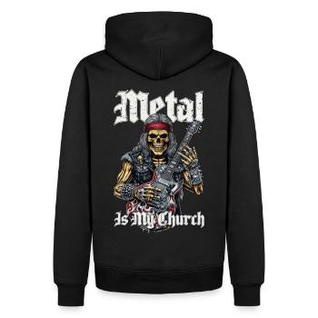 Rockendes Metalhead-Skelett mit Gitarre - Männer Premium Bio Hoodie - Schwarz - Hinten - Nico (187cm)