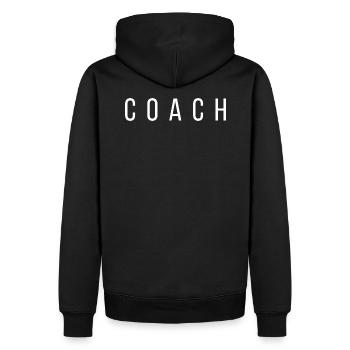Coach lettering design - Men’s Premium Organic Hoodie - black - Back - Nico (187cm)