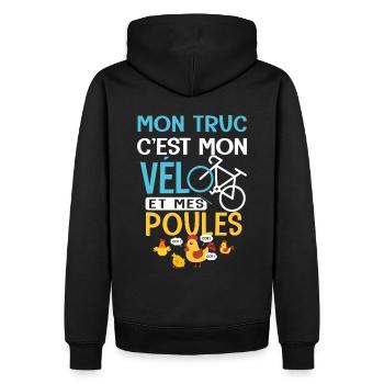 Vélo Mon truc c est mon velo et mes poules velo - Sweat à capuche Premium bio Homme - noir - Dos - Nico (187cm)