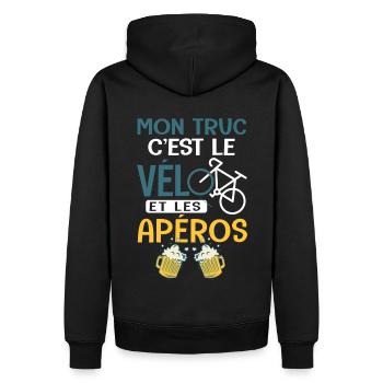 Vélo Mon truc c est le velo et Aperos Humour velo - Sweat à capuche Premium bio Homme - noir - Dos - Nico (187cm)