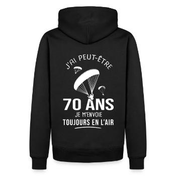 70 ans parapente humour anniversaire parapentistes - Sweat à capuche Premium bio Homme - noir - Dos - Nico (187cm)
